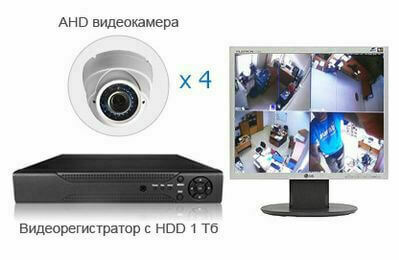 Четыре купольные видеокамеры и видеорегистратор