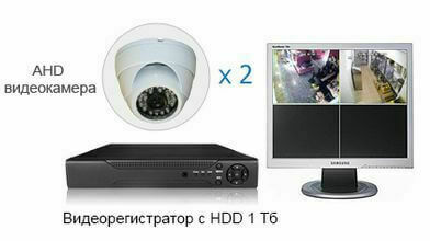 Четыре купольные видеокамеры и видеорегистратор