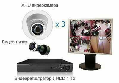Четыре купольные видеокамеры и видеорегистратор