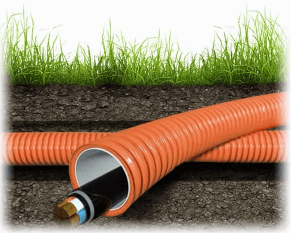 Кабель в гофро-трубе под землей