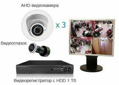 Четыре купольные видеокамеры и видеорегистратор