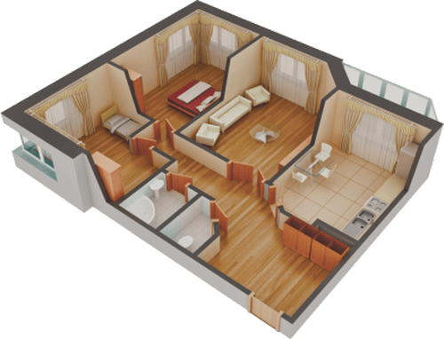 Трехкомнатная квартира с мебелью, вид сверху